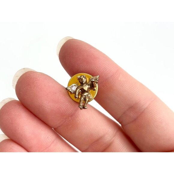 Teeny Tiny Cherub Gold T Angel Figural Vintage Religious | Catholic Lapel Pin - Picture 6 of 8